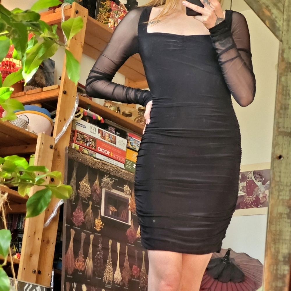 Tiger mist zira dress sheer long sleeve black midi dress - size small